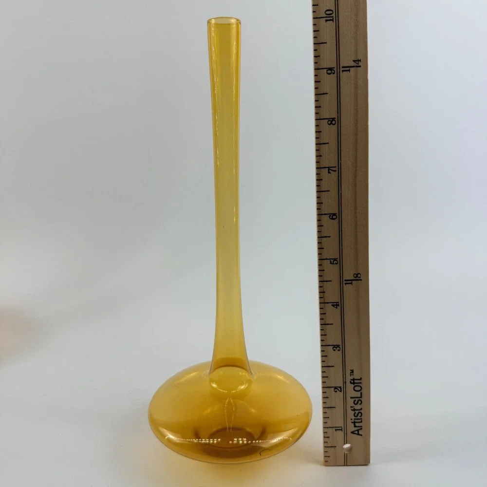 Vintage Lauscha Atomic MCM Amber Art Glass Bud Vase Trio Germany Set of 3